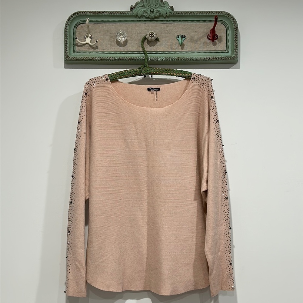 Vila Milano Pink Long sleeve wool blend sparkle embellished sleeve sweater large